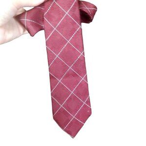 BOSS HUGO BOSS Mens Tie 100% Silk Italy Stripe Maroon Diamond Print Man‎ Made